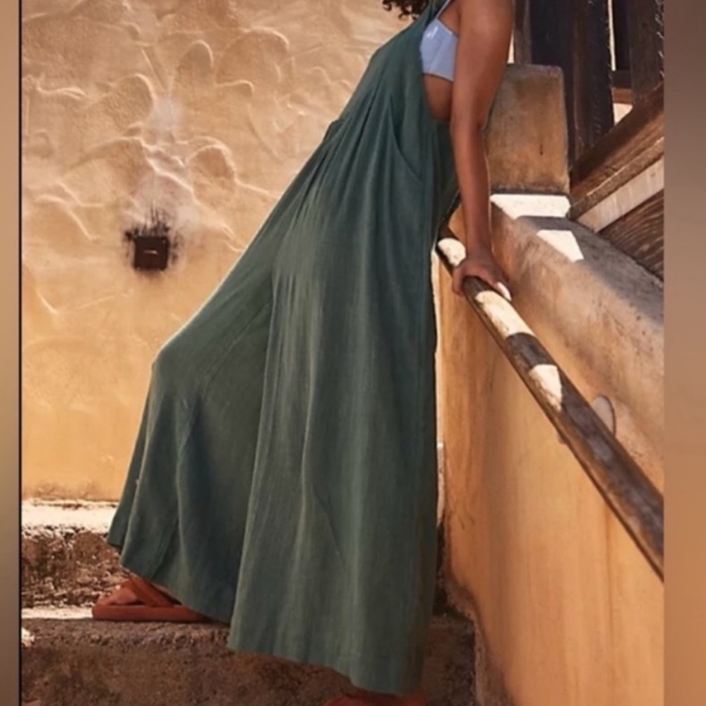 Free People Olive Green Wide Leg Jumpsuit